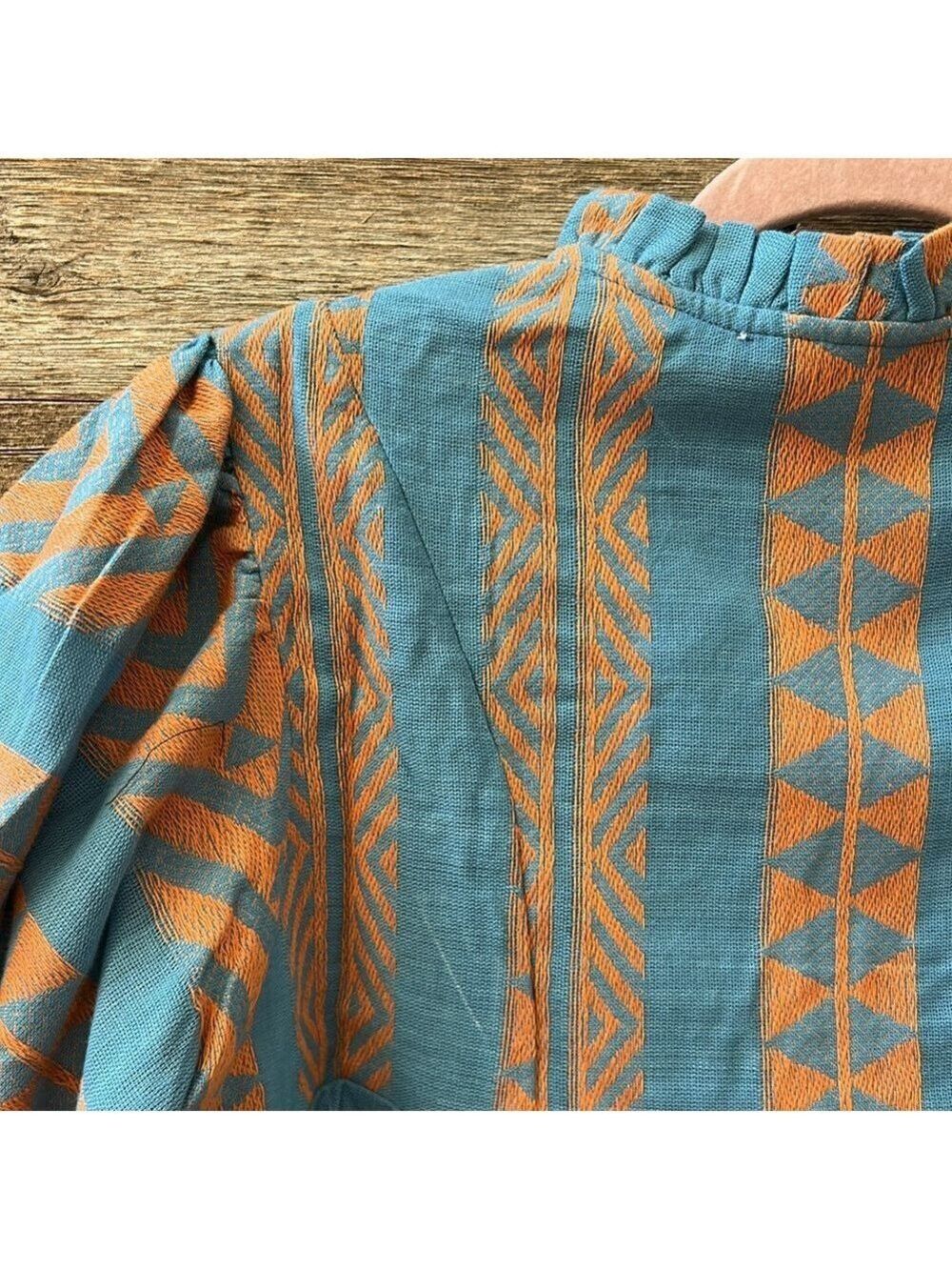 NWT Just Bellina Blue & Orange Tassel Beaded Boho Top Size Small - Picture 5 of 10